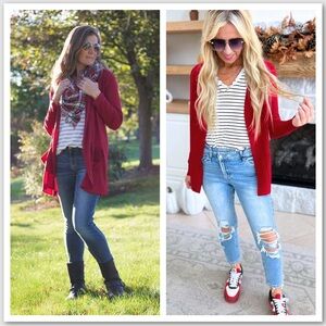 100% silk Liz Claiborne cherry red boyfriend cardigan